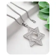 GENERICO - Collar Estrella de David Acero Inoxidable 316L y Cristales de Zircón