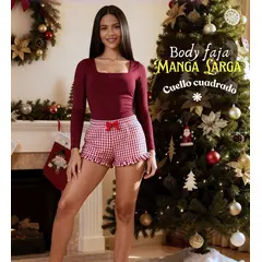 GENERICO - BODY FAJA MODELADOR EFECTO LIPO MANGA LARGA CUELLO CUADRADO