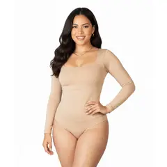 GENERICO - BODY FAJA MODELADOR EFECTO LIPO MANGA LARGA CUELLO CUADRADO