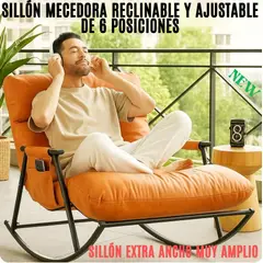 GENERICO - SILLA SILLÓN MECEDORA SOFÁ RECLINABLE COLUMPIO EXTRA GRANDE AMPLIO AJUSTABLE 6 POSICIONES NARANJA