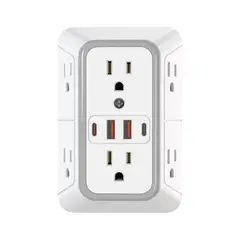 GENERICO - Toma corriente de pared, 6 enchufes, 4 puertos de carga USB