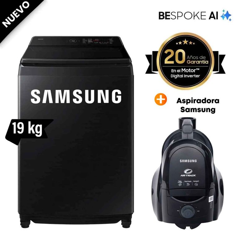 Lavadora 19Kg WA80F19S8B AI WASH ECOBUBBLE™ Negro + Aspiradora VCC4580V3K