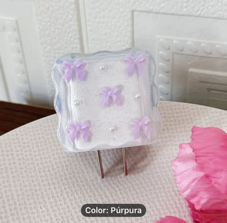 CASE PROTECTOR PARA CARGADOR DE IPHONE ESTILO GOTEO LAZO PURPURA