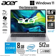 ACER - Laptop Intel Core i5-12450H 8GB DDR5 RAM 512GB 15.6" FHD Windows 11 Home