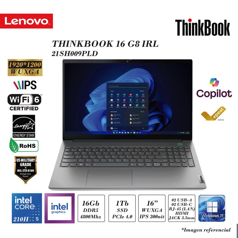 THINKBOOK 16 G8 IRL 21SH009PLD INTEL CORE 5 210H 16GB DDR5 1TB SSD INTEL GRAPHICS 16 WUXGA FD
