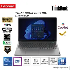 LENOVO - THINKBOOK 16 G8 IRL 21SH009PLD INTEL CORE 5 210H 16GB DDR5 1TB SSD INTEL GRAPHICS 16 WUXGA FD