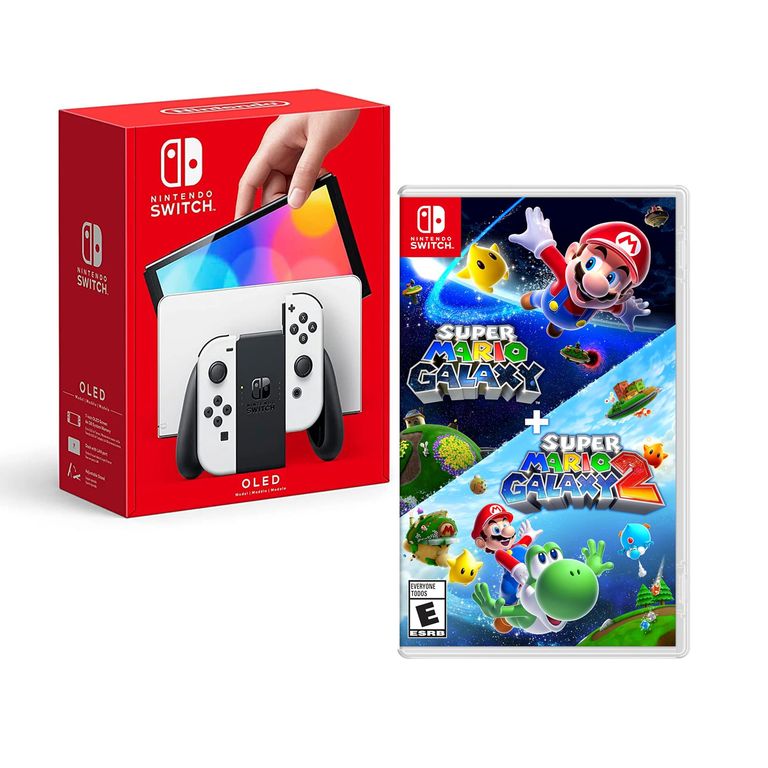 Switch Oled Blanco + Super Mario Galaxy + Mario Galaxy 2