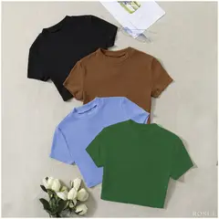 ROSUE - Polos básicos Top Rib Americano Mujer Pack x4