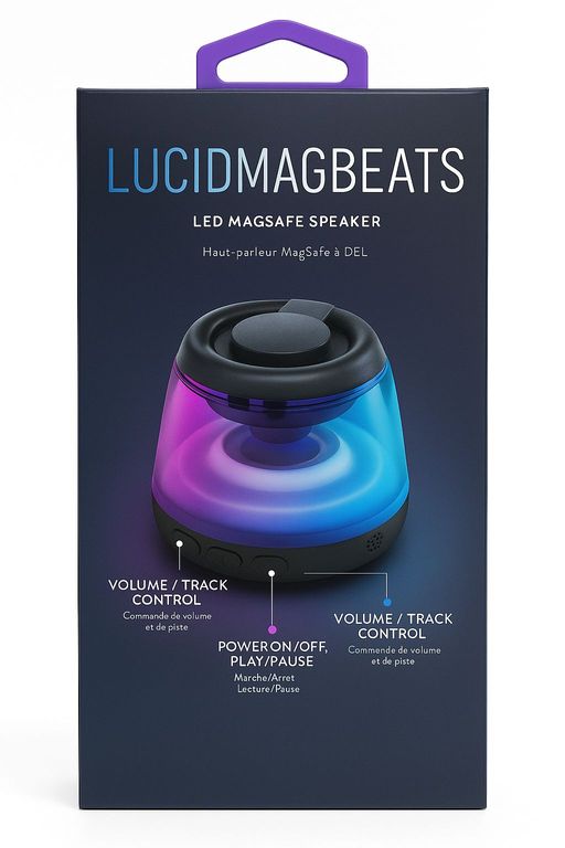 Parlante Lucid MagBeats con luces LED y base magnética MagSafe