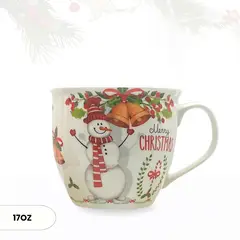 ICHIMATSU - Taza de Loza Navideño con diseño de Muñeco de Nieve y estuche 17 oz.