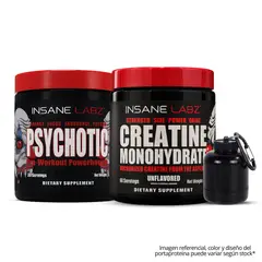 INSANE LABZ - Creatina 300 G + Psychotic Rojo 30 servicios - Grape + Portaproteina