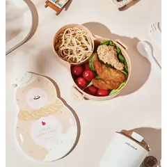 GENERICO - LONCHERA MUÑECO DE NIEVE COLOR CREMA CON CUBIERTOS