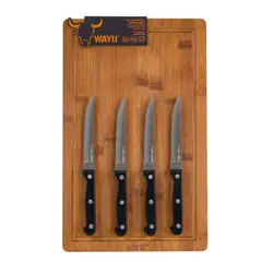 WAYU - TABLA BAMBOO Y SET DE 4 CUCHILLOS