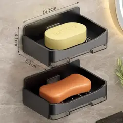 GENERICO - Jabonera de Pared de Dos Capas Sin Perforación con 2 Ganchos Aleatorio x2