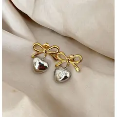 GENERICO - Aretes corazón con lazo en Acero inoxidable PVD