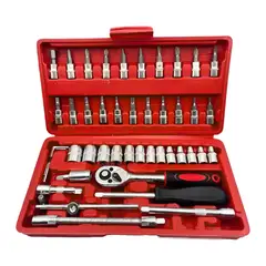 GENERICO - Juego de Herramientas 46 Piezas con Estuche y Dados 1/4 Acero Cromado
