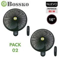 BOSSKO - Pack 02 unidades Ventilador Pared BK 8210 80W con Control Negro