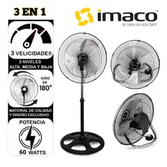 IMACO - Ventilador 20" FSM2060 3 en 1 Pedestal Mesa y Pared