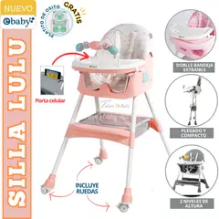 EBABY - Silla de comer para bebe LULU ROSADO con platito gratis