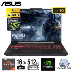 ASUS - LAPTOP TUF Gaming A16, 16" WUXGA IPS, AMD Ryzen 7 7445HS 16GB DDR5 512GB RTX 4050 6GB FREEDOS