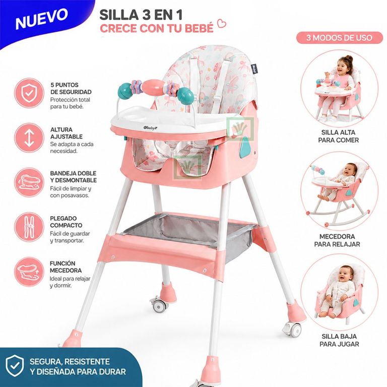 Silla de Comer Asiento Reclinable DALI Rosa