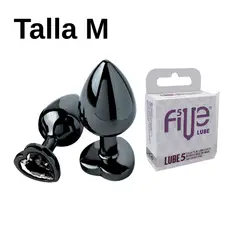 DR PINKY - Plug M Dilatador Anal Consolador Negro + Lubricante Five 05 Sachets