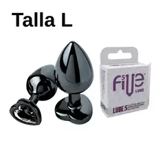 DR PINKY - Plug L Dilatador Anal Consolador Negro + Lubricante Five 05 Sachets