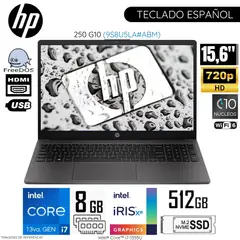 HP - Laptop 250 G10 Intel Corei7-1355U 8GB RAM 512GB SSD 15.6" Pulg. HD FREE DOS (9S8U5LA)