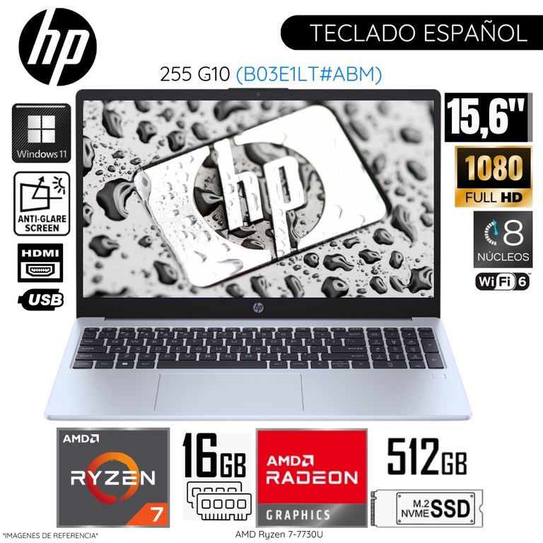 Laptop 255 G10 AMD Ryzen7-7730U 16GB RAM 512GB 15.6" Pulg FHD Win11(B03E1LT)