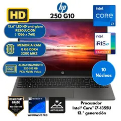 HP - Laptop Intel Core i7 (250 G10) RAM 8 GB SSD 512 GB 15.6" LED HD Windows 11 PRO