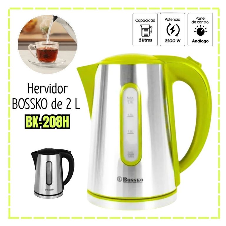 Hervidor Eléctrico 2 Litros Acero 2200 Watts BK-208H