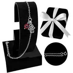 GENERICO - Pulsera Mujer Mano De Fátima Ojo Turco Rojo Regalo Plata 925