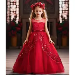 GENERICO - Vestido Niña Princesa Brillantes Rojo Talla 14
