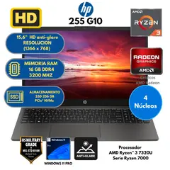 HP - Laptop AMD Ryzen 3 255 G10 RAM 16 GB SSD 256 GB 15,6" HD Windows 11 PRO