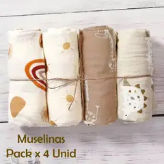 GENERICO - Manta Muselina para Bebé Bambú y Algodón Pack x 4 Unidades