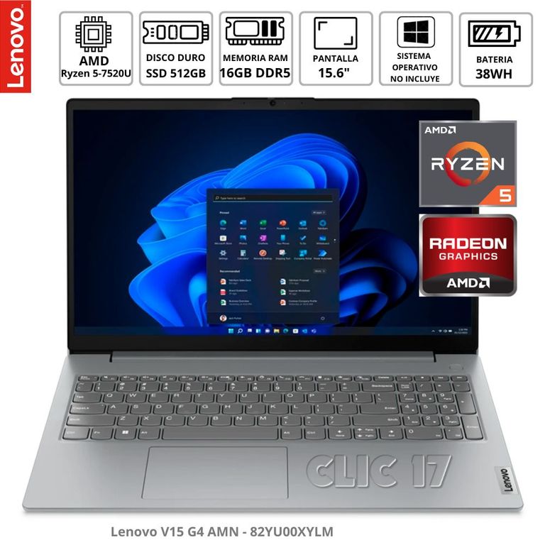 Laptop V15 G4 AMN, AMD Ryzen 5 7520U, 15.6", RAM 16GB DDR5, SSD 512GB