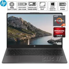HP - Laptop 255 G10, AMD Ryzen 5 7520U, 15.6", RAM 16GB, SSD 512GB