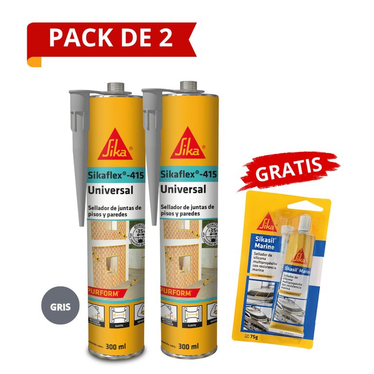 Pack 2 Sellador para juntas Sikaflex 415 Gris + Gratis Sikasil Marine