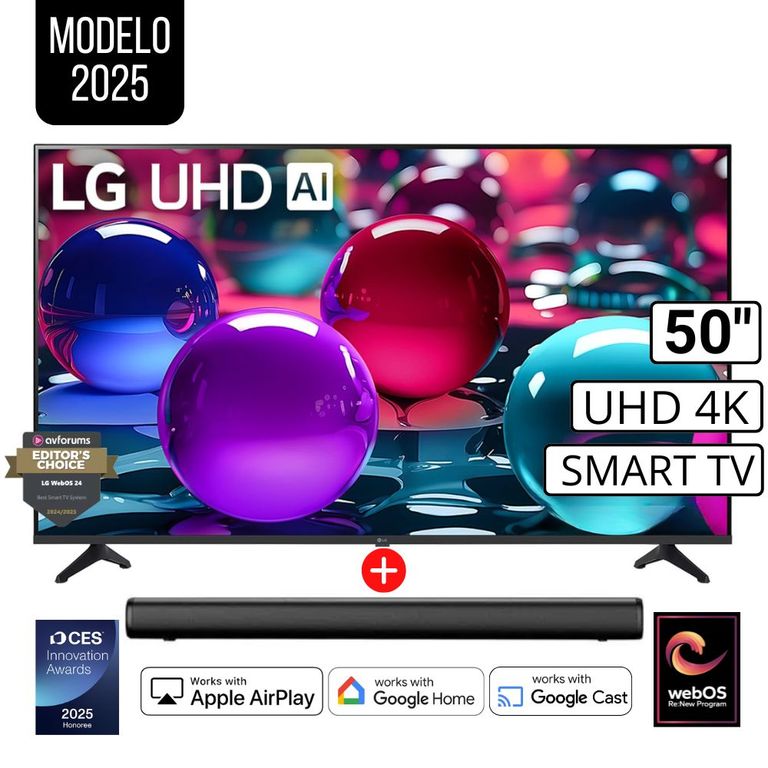 Televisor 50 Pulg Ultra HD 4K AI ThinQ 50UA7300PSB Modelo 2025 + Sounbar Nex