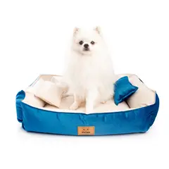 GENERICO - CAMA PARA PERRO TALLA L - AZUL - CREMA - HIPOALERGÉNICA
