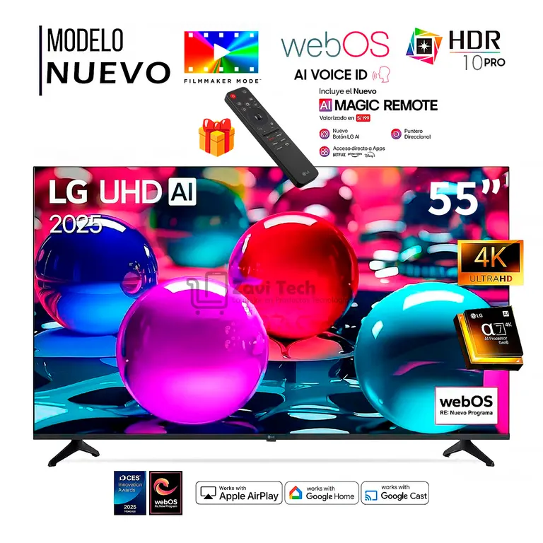 Televisor 55" Pulg Ultra HD 4K AI ThinQ 55UA7300PSB Modelo 2025 + Control Inteligente MAGIC