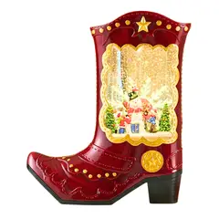 GENERICO - Bota Cowboy Decorativa Navideña con Cápsula de Nieve Luminosa