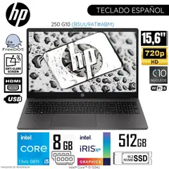 HP - Laptop 250 G10 Intel Core i5-1334U 8GB RAM 512GB SSD 15.6" HD FreeDos (B5UU9AT) - Gris