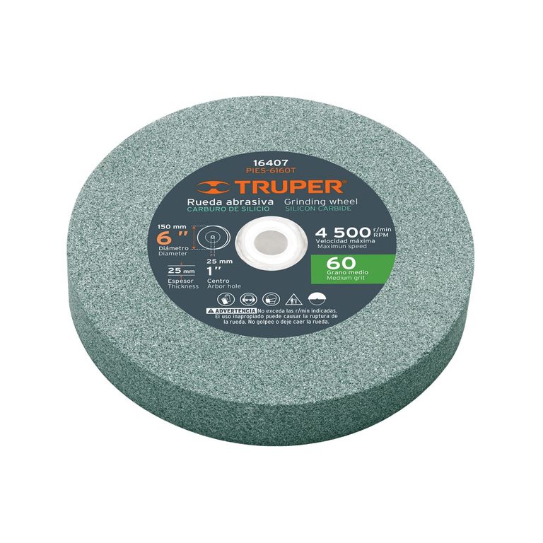 Piedra afilador carburo silicio 6"x25mm, para esmeril, grano 60