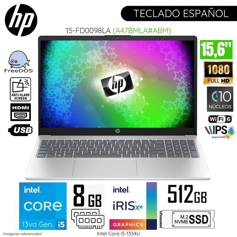 Laptop 15-FD0098LA Intel Corei5-1334U 8GB RAM 512GB SSD 15.6" FHD FreeDos - Azul Claro