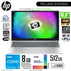 HP - Laptop 15-FD0098LA Intel Corei5-1334U 8GB RAM 512GB SSD 15.6" FHD FreeDos - Azul Claro