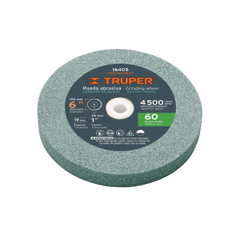 Piedra afilador carburo silicio 6"x19mm para esmeril, grano 60