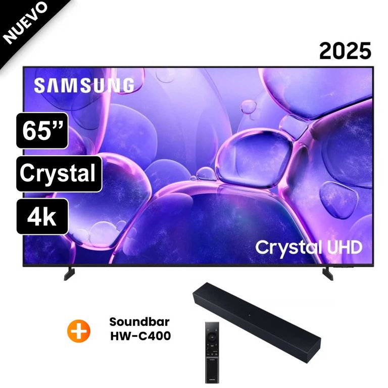 Televisor Smart TV 65Crystal UHD 4K UN65U8000FGXPE Nuevo 2025 + Soundbar HW-C400