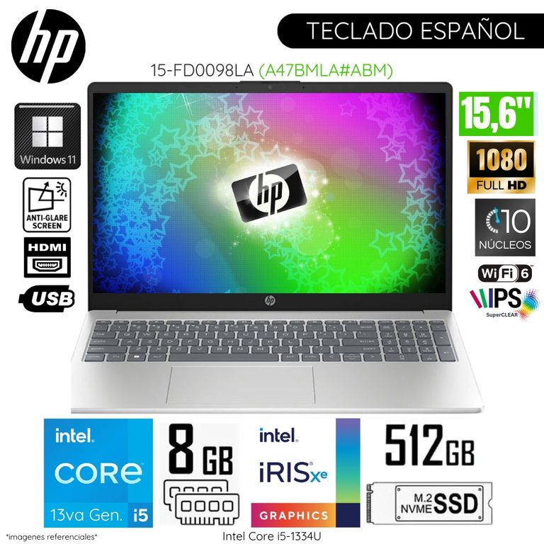 Laptop 15-FD0098LA Intel Corei5-1334U 8GB RAM 512GB SSD 15.6" FHD Win11- Azul Claro