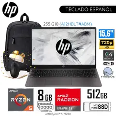 HP - Laptop 255 G10 (A12HBLT#ABM) AMD Ryzen5-7520U 8GB RAM 512GB SSD 15.6" HD + Mochila y Mouse